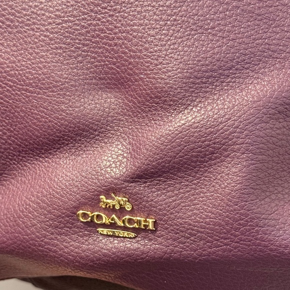 Coach Purple Pebbled Leather Tote Bag Gold Chain Straps - Picture 9 of 10